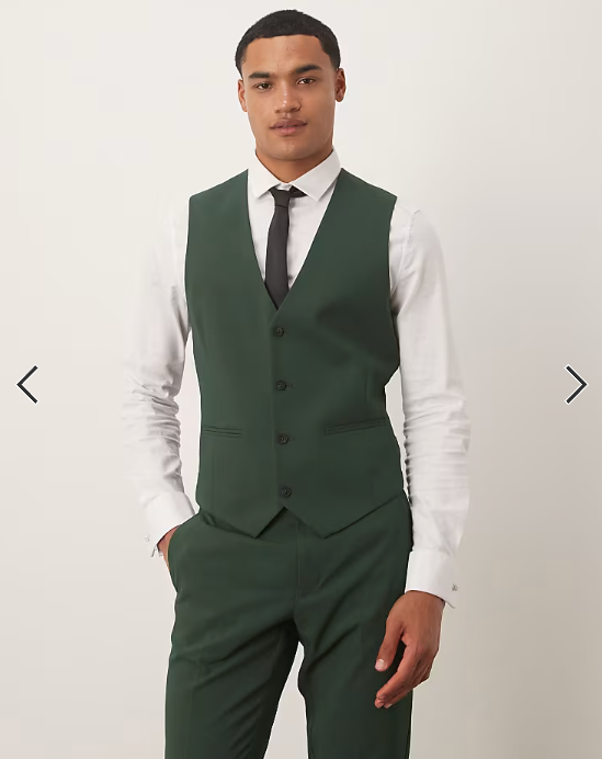 ASOS DESIGN skinny suit waistcoat in dark green
