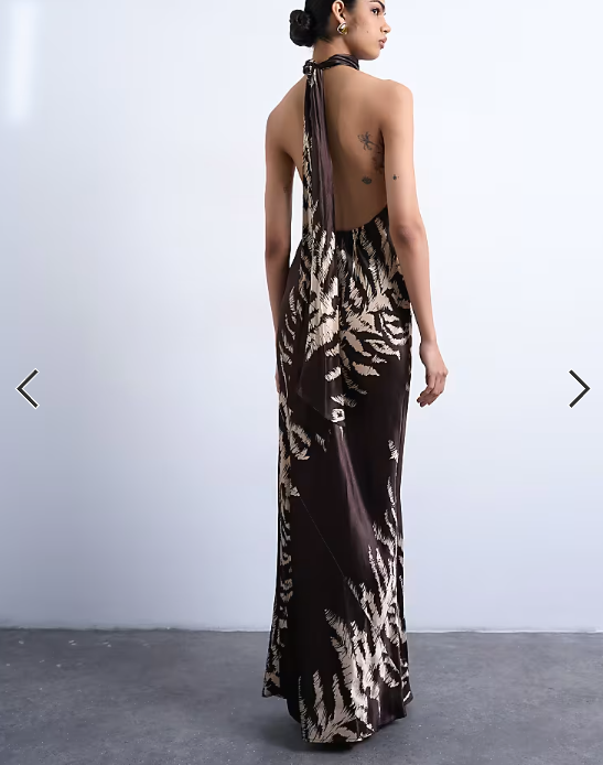 Topshop tie neck halter maxi dress in zebra print
