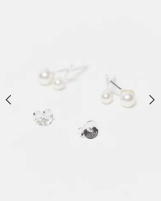 Kingsley Ryan double pearl stud earrings in silver