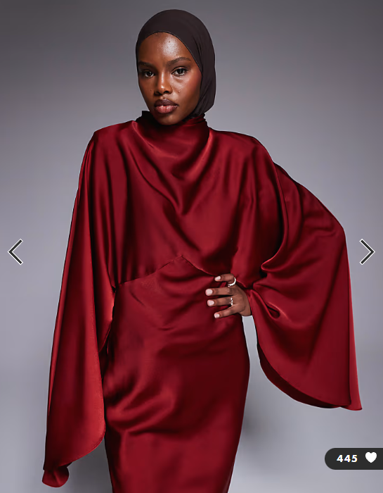 ASOS DESIGN funnel neck satin maxi dress with exaggerated sleeves in red