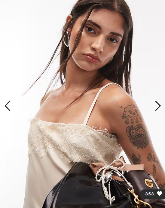 ASOS DESIGN lace hem satin cami top in cream