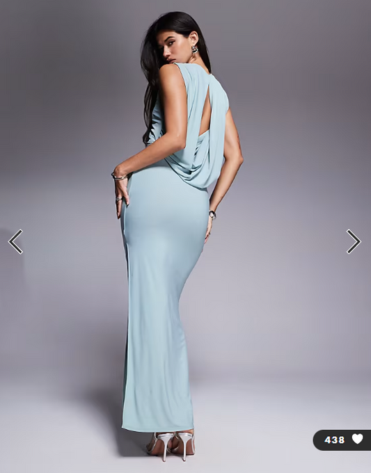 ASOS DESIGN high neck maxi dress with asymmetric cowl back and cut out detail in grey