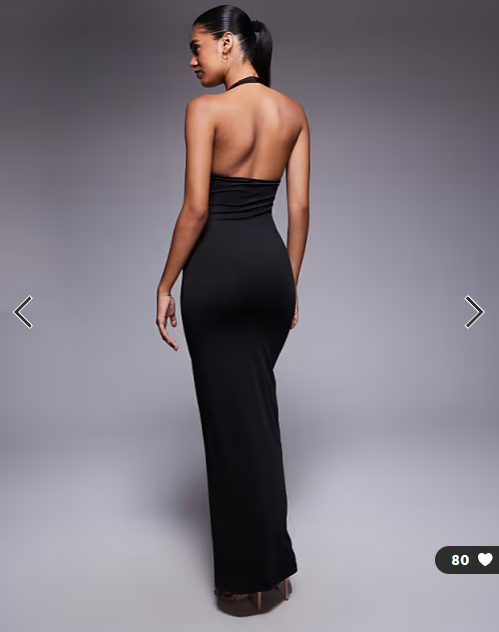 Princess Polly Spicy bodycon halterneck plunge maxi dress in black