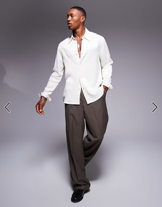ASOS DESIGN slim fit shirt with 70s collar in cream satin