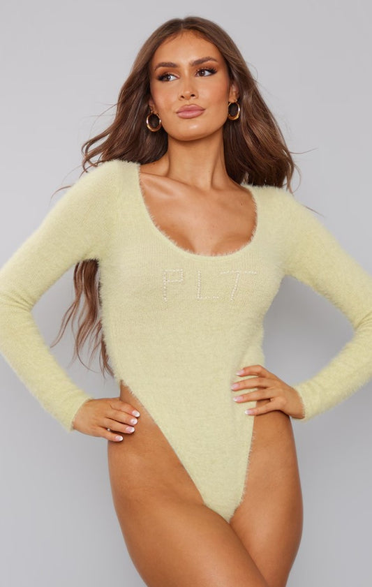 Lime Eyelash Knit Scoop Neck Bodysuit