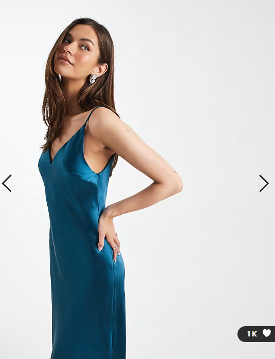 ASOS DESIGN Tall v neck cami satin slip midi dress in teal