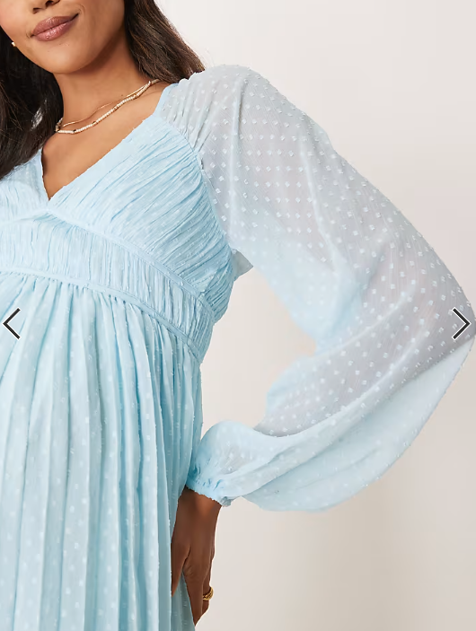 ASOS DESIGN Maternity plunge long sleeve pleated midaxi dress in pastel blue