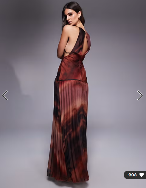 ASOS DESIGN square neck dropped waist maxi dress with pleated skirt in ombré print