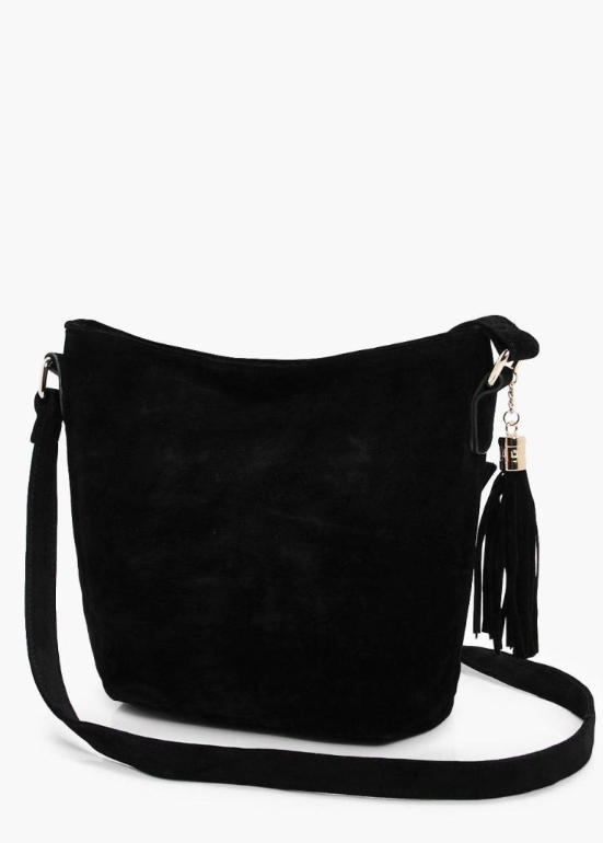 Suedette Bucket Cross Body Bag - black