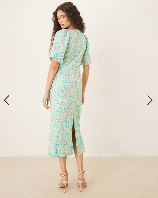 YAS textured iridescent sequin midaxi tea dress in mist green