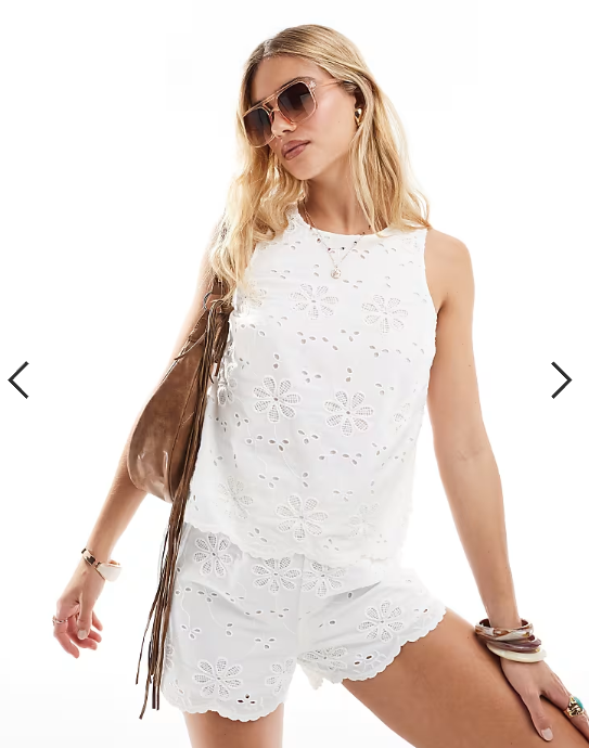 New Look co-ord broderie hem shell top in white