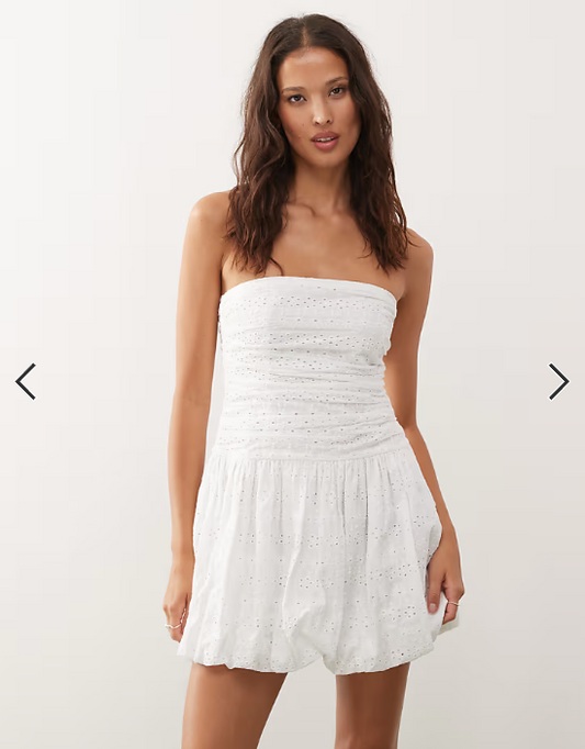 COLLUSION bandeau broderie mini dress in white