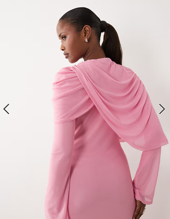 ASOS DESIGN modesty mesh maxi dress with overlay draped neckline detail in pink