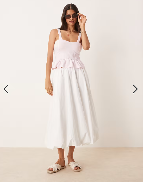 ASOS DESIGN cotton milkmaid corset top with frill hem in pastel pink