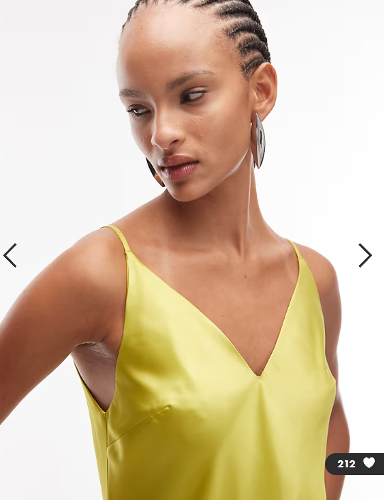 ASOS DESIGN v neck cami satin slip midi dress in chartreuse