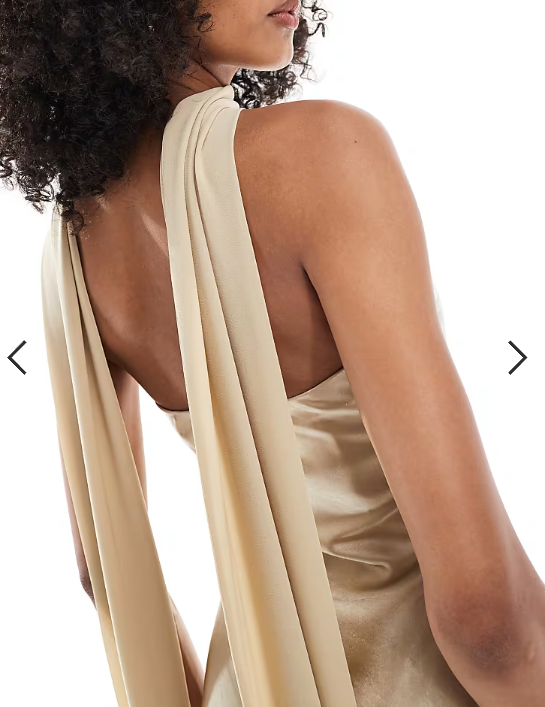 Six Stories Bridesmaid satin maxi dress with chiffon neck scarf in soft gold