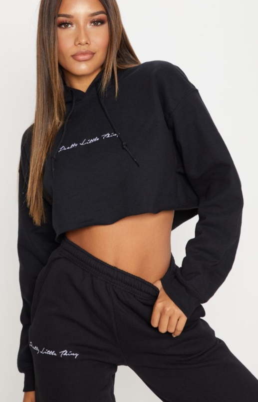 Plt - Black Oversized Cropped Hoodie