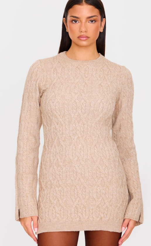 Plt - Taupe Chunky Cable Knit Mini Dress