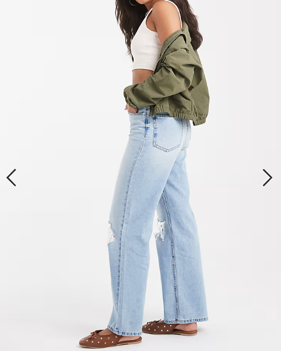 ASOS DESIGN wide leg dad jeans in lightwash with knee rips