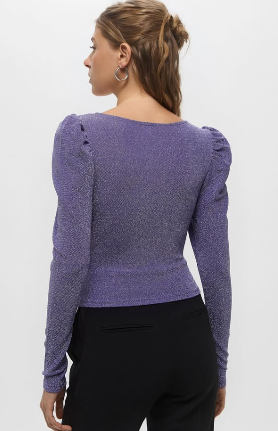 H&M - glitter Purple puff shoulder top
