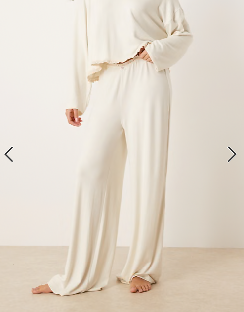 ASOS DESIGN soft jersey wide leg pyjama trouser with floral trim in cream