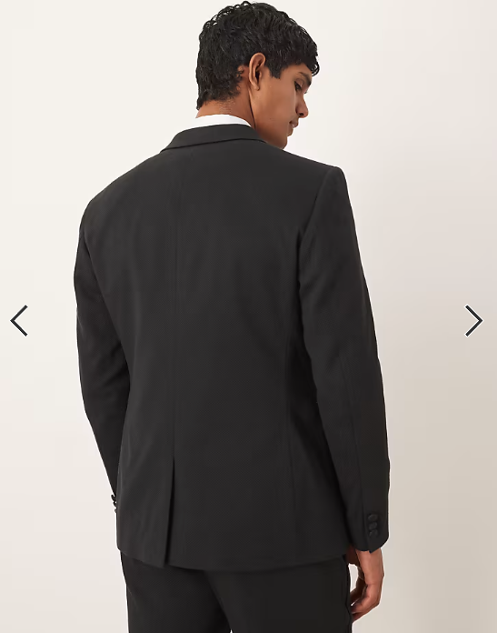 ASOS DESIGN double breasted tuxedo suit jacket in black texture