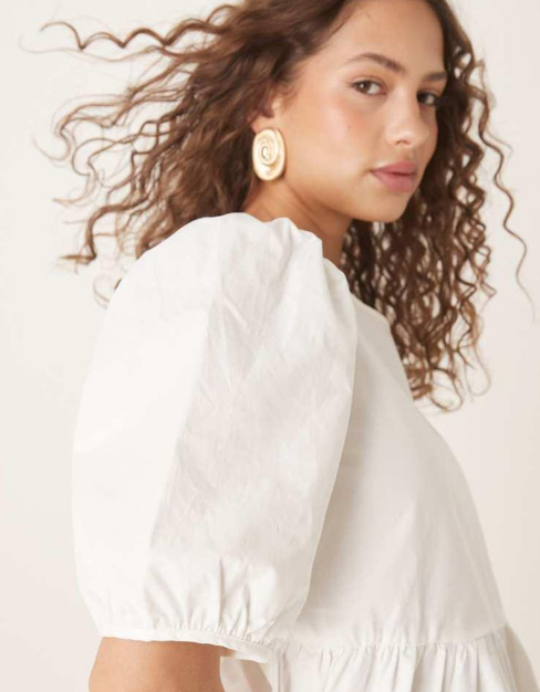 Vila puff sleeve cotton poplin top in white