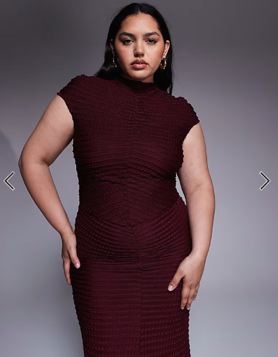 ASOS DESIGN Curve textured capped sleeve maxi dress in cherry