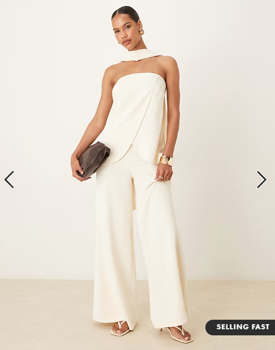 ASOS DESIGN tailored bandeau top with scarf detail co-ord in buttermilk