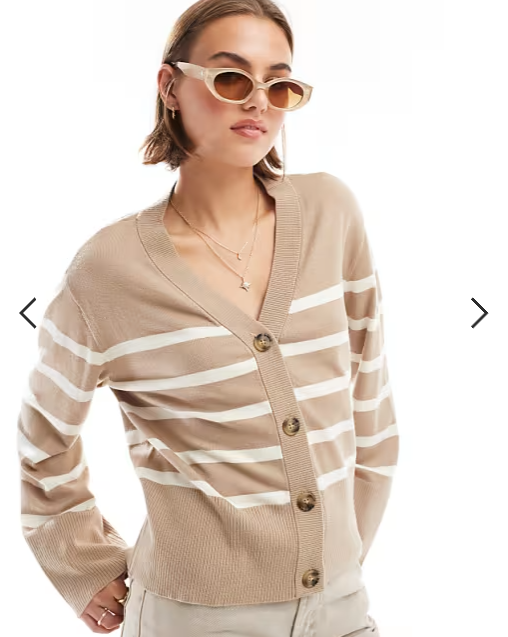 Pieces cardigan in beige and white stripe