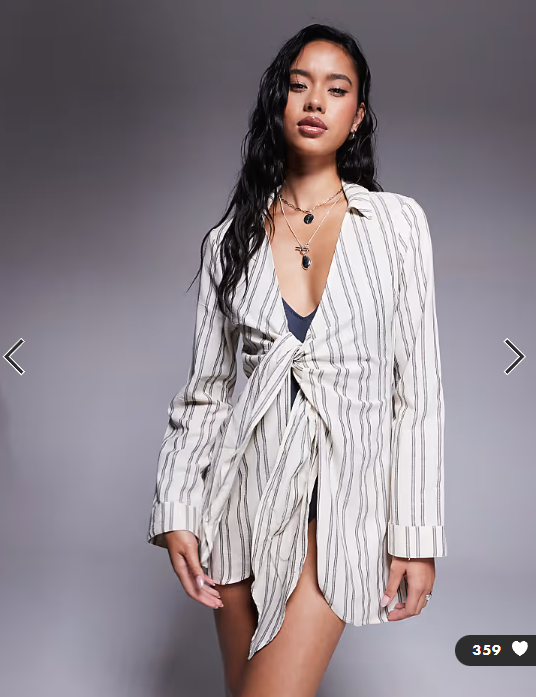 ASOS DESIGN tie front beach shirt dress in neutral stripe