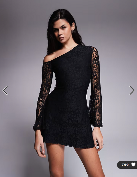 ASOS DESIGN lace off shoulder mini dress in black