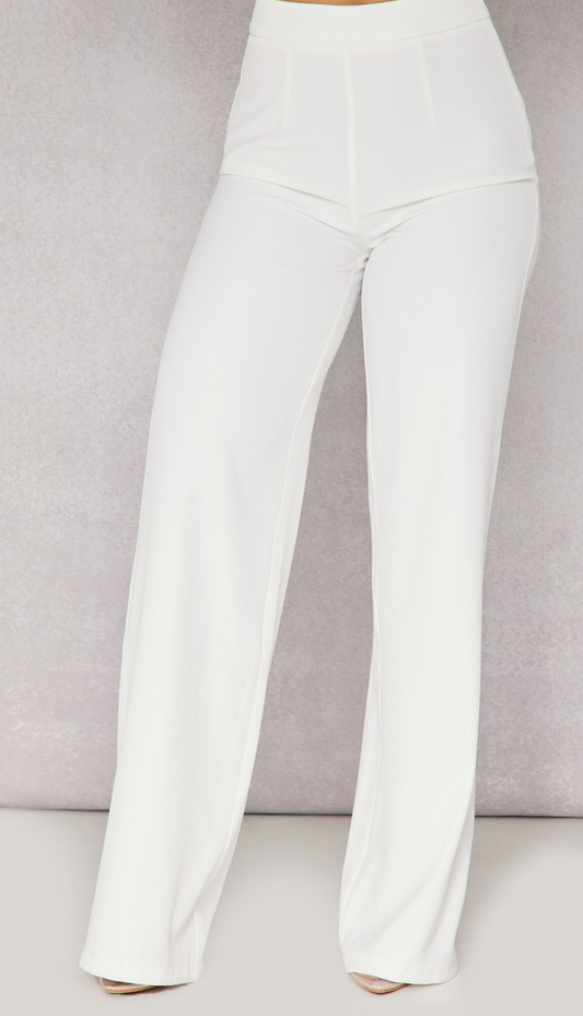 White Woven Tailored Wide Leg Pants