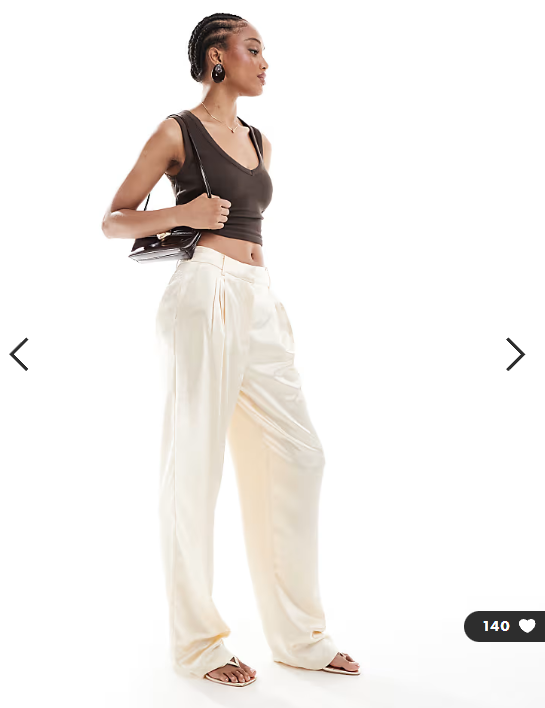 ASOS DESIGN Tall tailored straight leg satin trousers in ivory