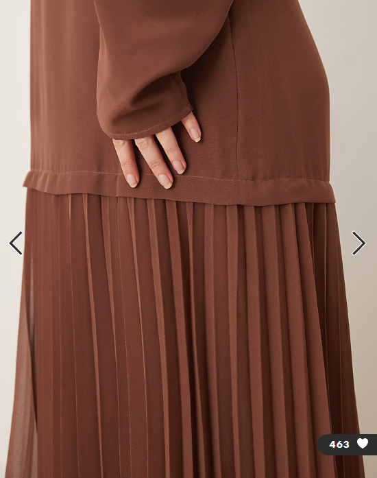 ASOS DESIGN Curve long sleeved pleated skirt maxi dress in chocolate