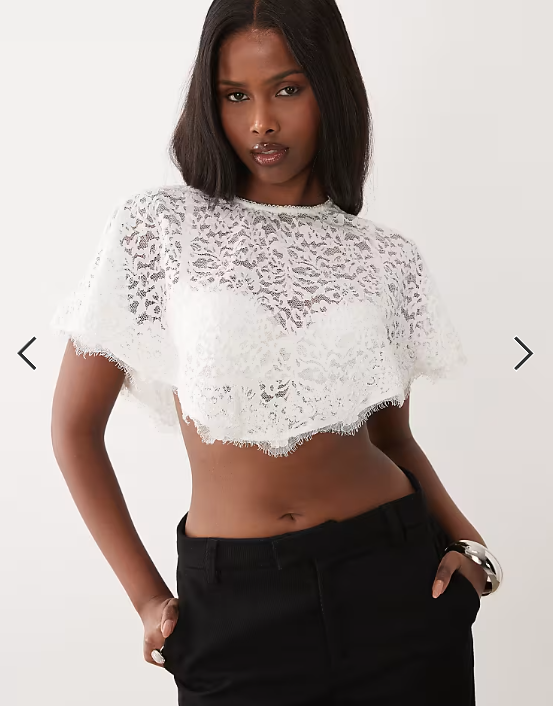 ASOS DESIGN lace trim cape top in white