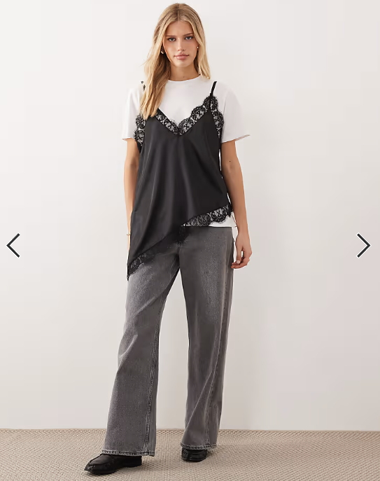 ASOS DESIGN oversized t-shirt with satin lace cami overlay in white