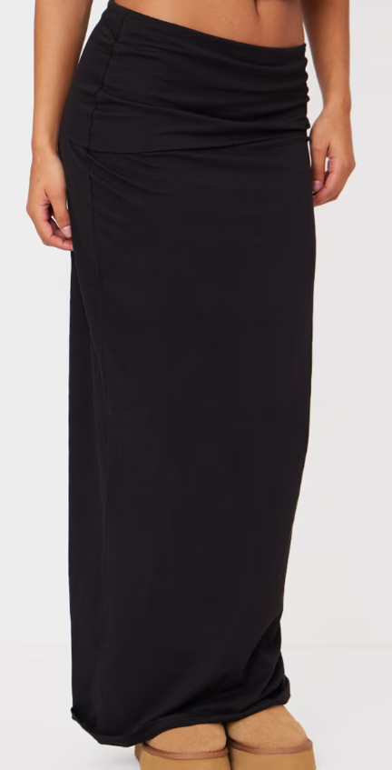 Ego - Black Foldover Cotton Maxi Skirt