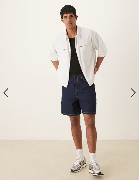 ASOS DESIGN oversized half sleeve shirt with zip pocket detail in white