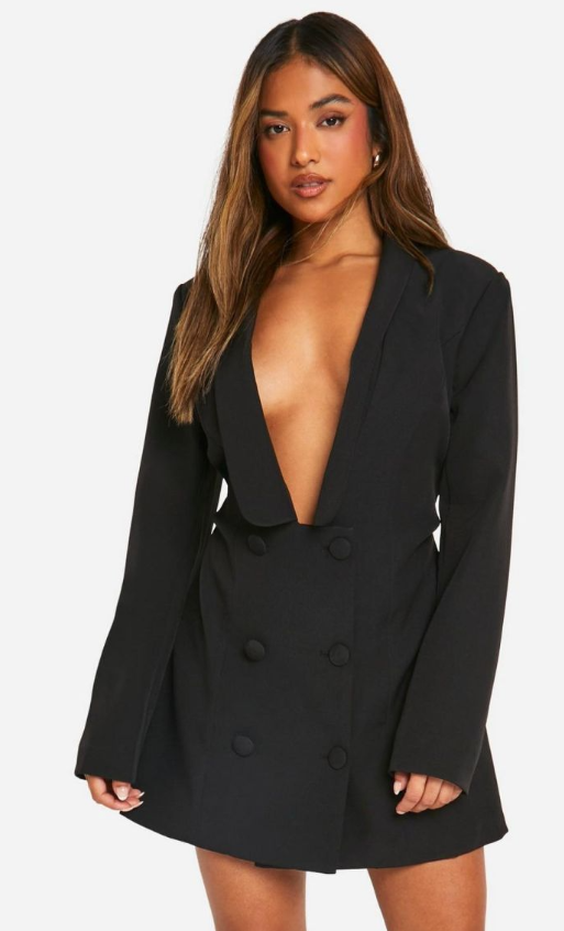 Boohoo Petite Tailored Plunge Skort Playsuit - black