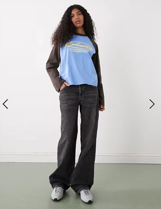 COLLUSION long sleeve graphic raglan top in blue