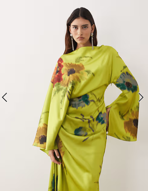 ARRANGE high neck satin long sleeve maxi dress in blurred floral
