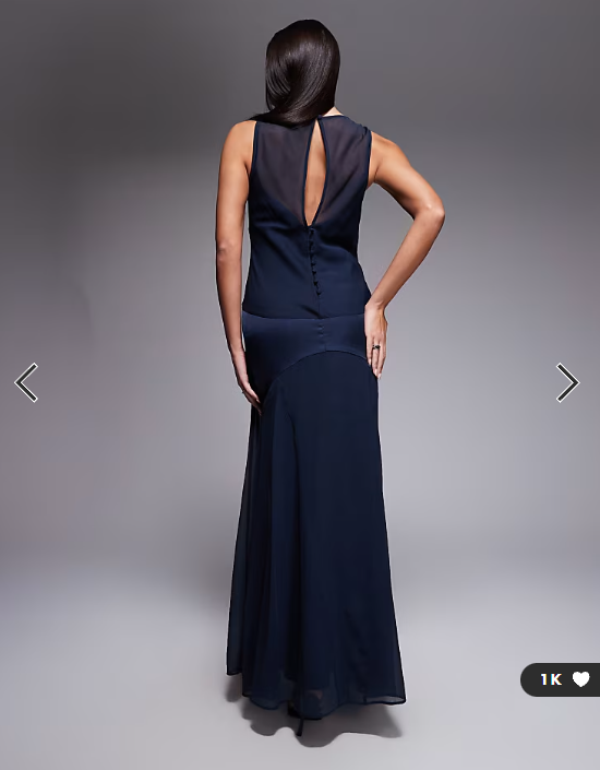 ASOS DESIGN drop waist maxi dress with satin mix in navy