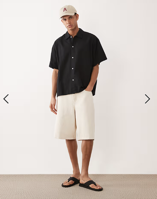 Jack & Jones oversize short sleeve linen blend shirt in black