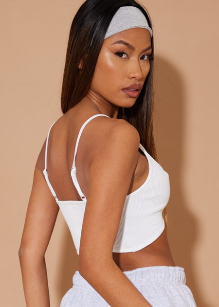 White Structured Contour Ribbed Strappy Bralet