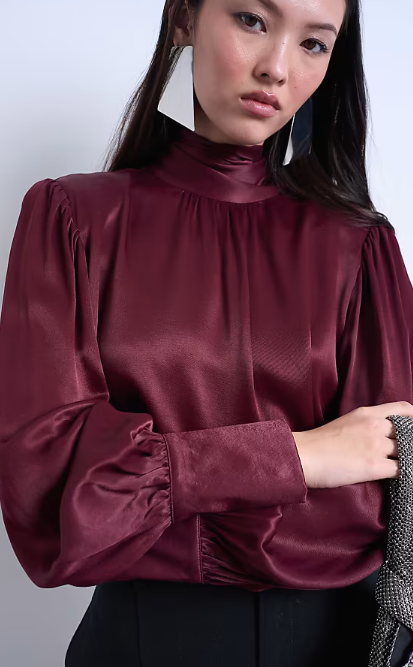 Asos - Topshop satin scarf blouse in burgundy