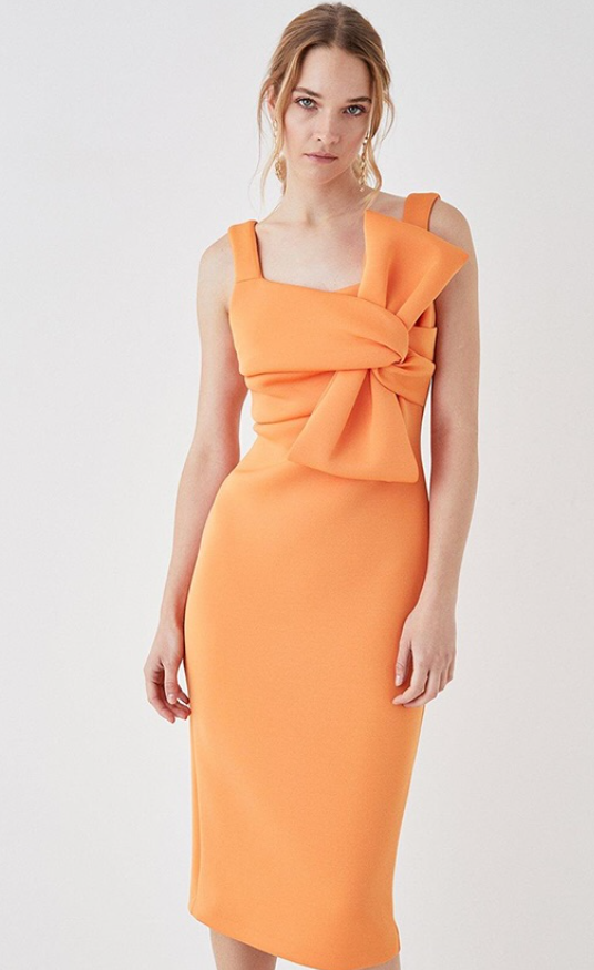 Bow Scuba Pencil Dress - Coast