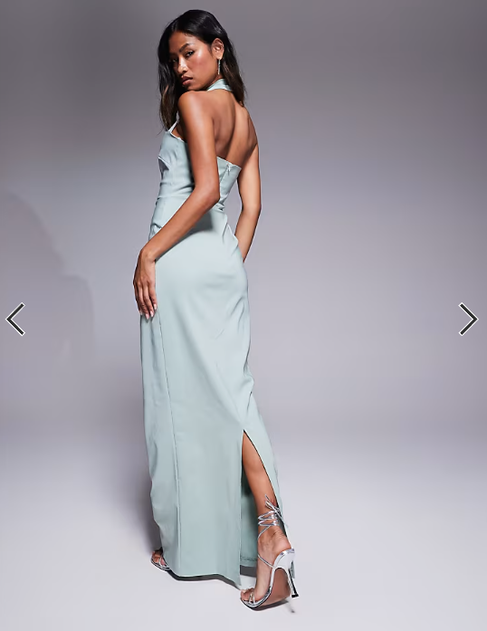 Vesper bengaline halterneck strap bodycon maxi dress in sage