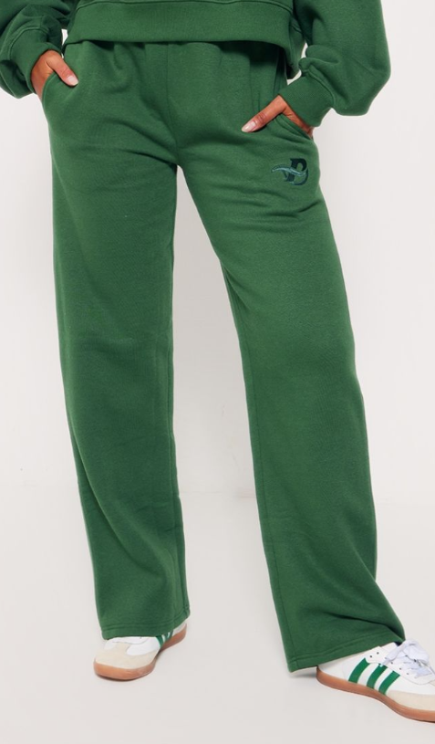 Plt -  Forest Green Logo Embroidered Wide Leg Joggers