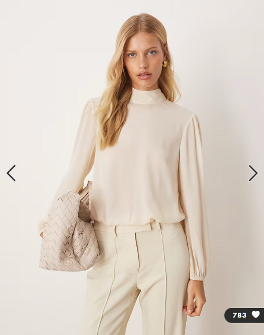 Asos Design - Sheer chiffon long sleeve bubble blouse in xream